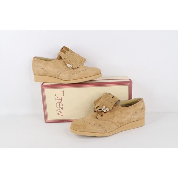 NOS Vintage 90s Streetwear Womens 9.5 B Platform Pigskin Fringed Shoes Camel USA